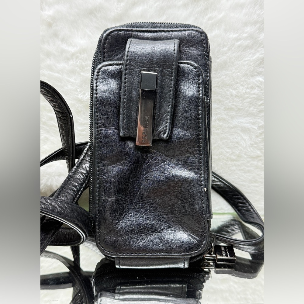Perlina Black Leather Cellphone Wallet Bag